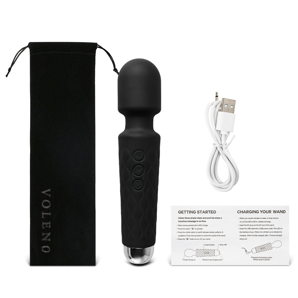 Black Color 10-Speed Strong Vibrating Rechargeable Wand Massager (USB Recharging)